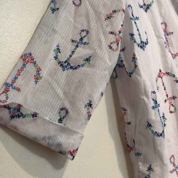 Alfred Dunner petit button up w/ floral anchor print and metallic stripes small - Picture 4 of 7
